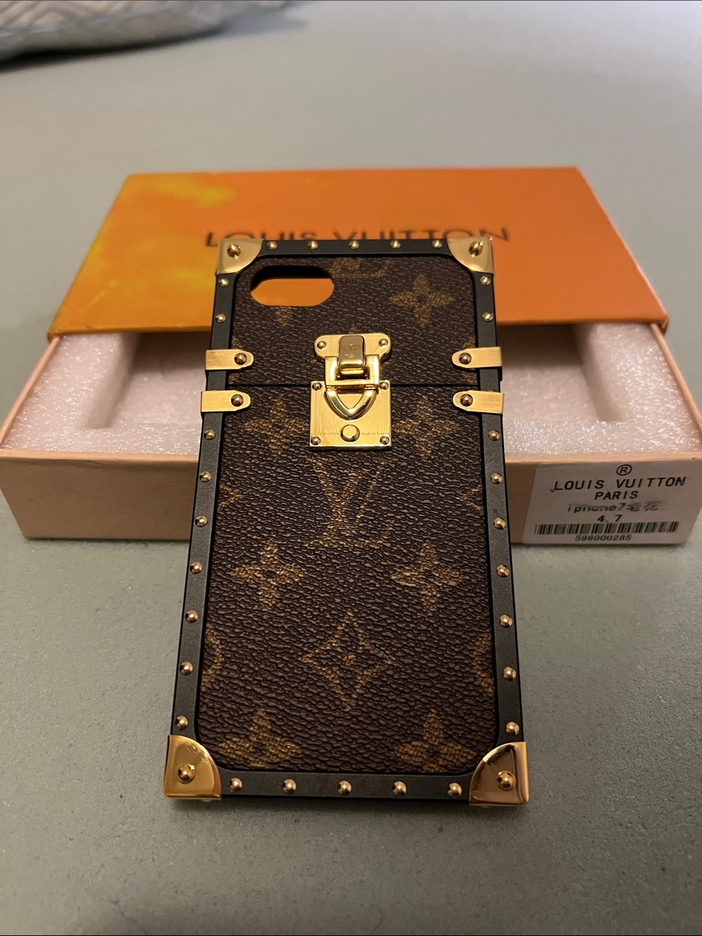 LV Brown Monogram Trunk iPhone Case with Gold Hardware